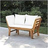 EdorRo Modern Patio Lounge Chairs Sofa Indoor or Outdoor Contemporary Acacia Wood Dining Chair with White Removable Cushions