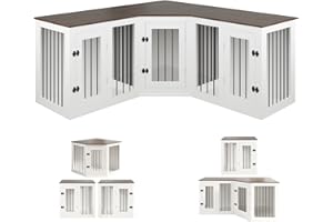 DEYGIA Large Dog Crate Furniture for 3 Dogs, 113'' Corner Dog Crate with Divider, Wooden Indoor Dog Kennel Furniture, Dog Crate cage for Small/Medium/Large Dogs, Combined in 3 Ways