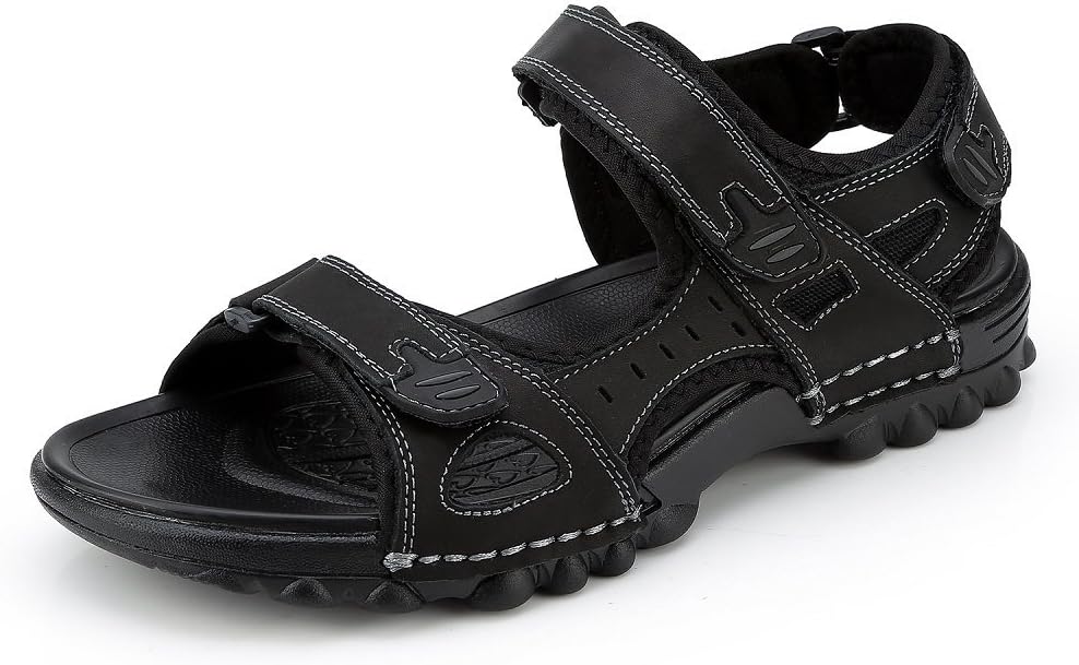 Sandals Walking Outdoor Mens, Summer Trekking Non Slip Waterproof Sports Leather Beach Sand Lightweight Pool Shoes Black Brown 5.5-12