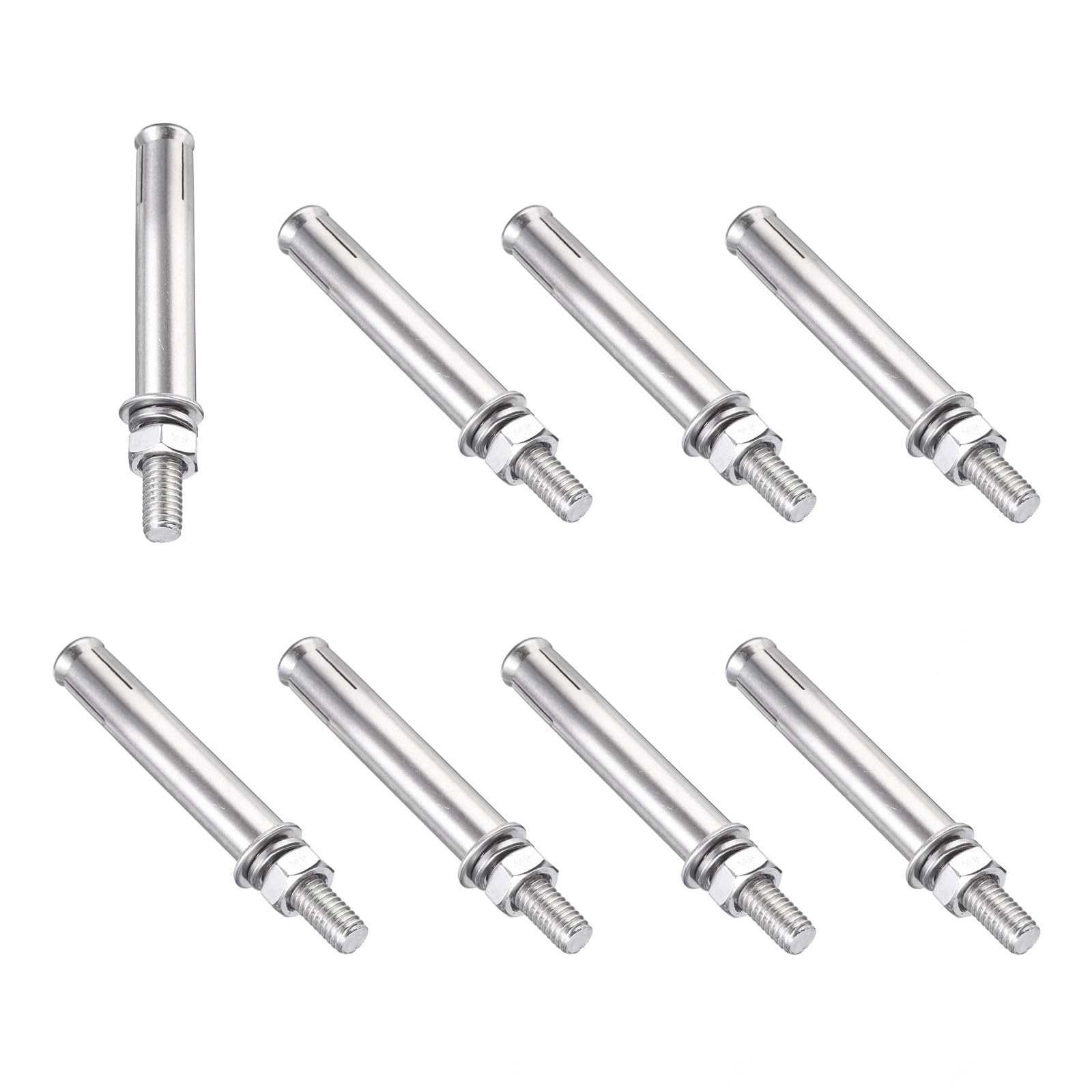 PATIKIL M8 x 80mm Expansion Bolts, 8Pcs 304 Stainless Steel Expansion Screw Bolts Sleeve Anchoring Fastener for Wall Concrete Brick Wall Drywall Air Conditioner, Silver