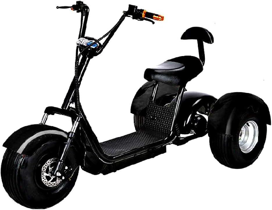Black Electric Scooter 3 Wheel Trike 2000W Motor 20AH 60V Lithium Battery Top Speed 30 MPH 3 Street Tires - Golf Bag Holder
