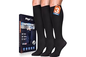 PHYSFLEX Compression Socks for Women and Men (3-Pairs) Best Support for Running, Flying, Pregnancy - Knee High Graduated Compression Stockings 15-20mmHg