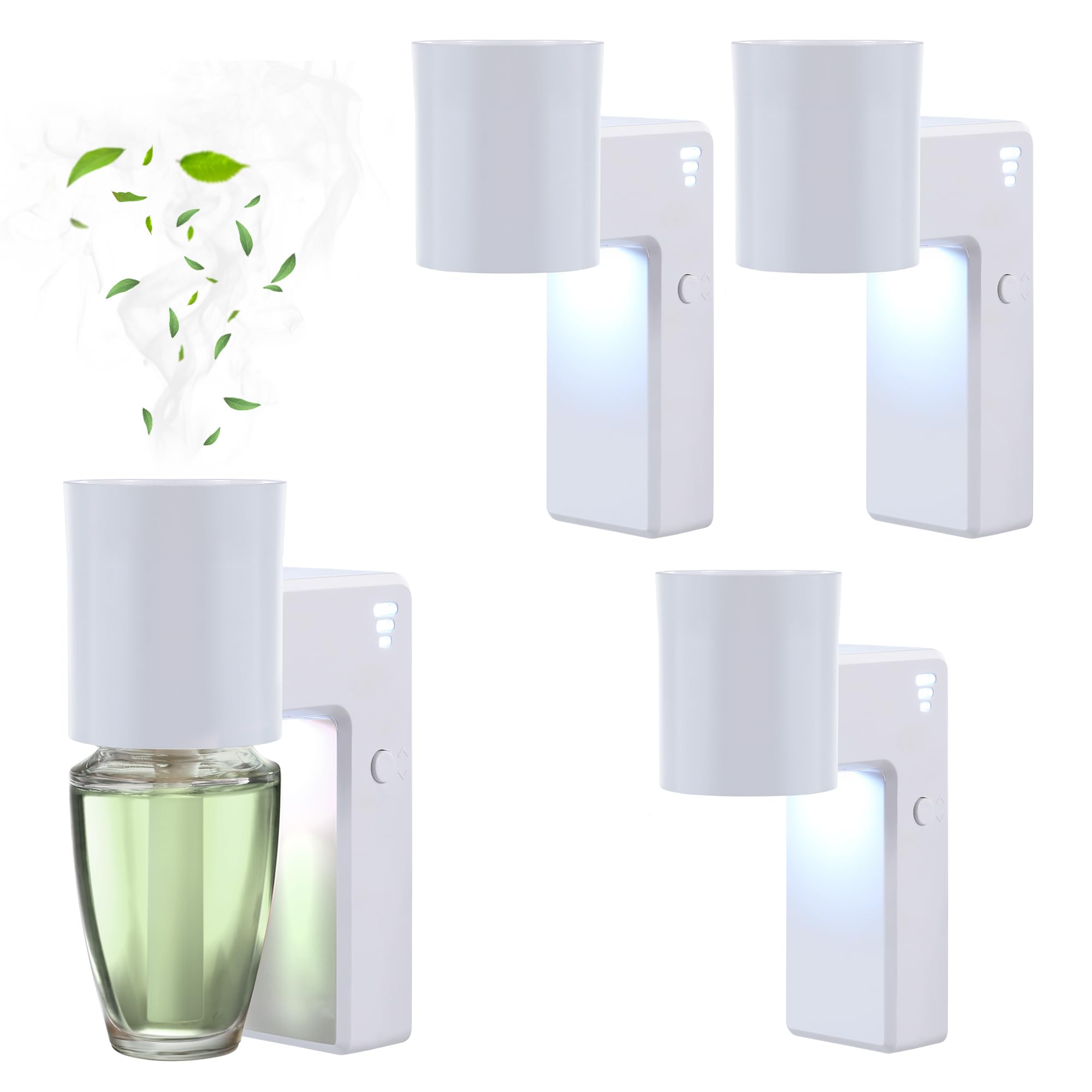 ROSSEX 4 PCS Wall Fragrance Plug in with Night Light and Oil Diffuser Plug with Upgraded Fragrance Concentration Control, Compatible with Bath and Body Works WallFower for Home, White