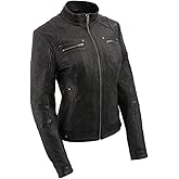 Milwaukee Leather SFL2801 Women's Racer Black Stand Up Collar Motorcycle Fashion Leather Jacket