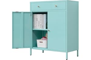 BESFUR Sideboard Buffet Cabinet, Metal Cabinet with Drawer, 39.3“H x 27.5”W x 15.7“D Metal Buffets & Sideboards for Living Room, Hallway - Blue