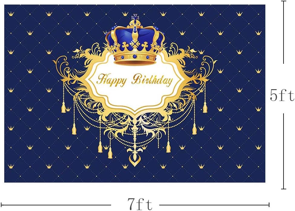 MEHOFOTO Photo Background Blue Little Prince Boy Happy Birthday Royal Celebration Backdrops for Photography 7x5ft - Image 4