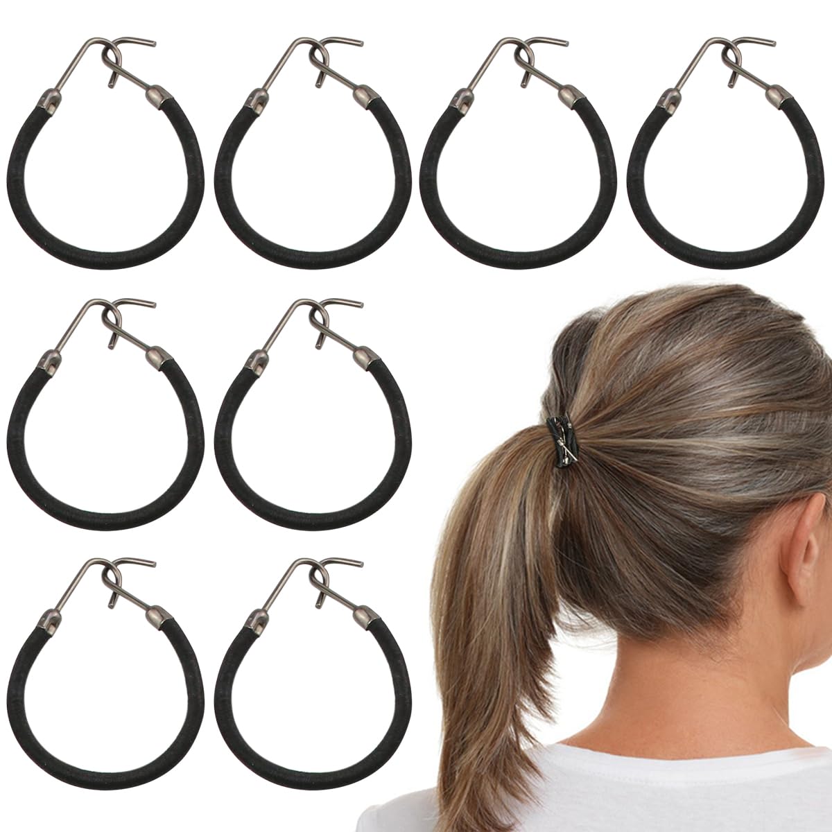 ZJIVQO 40 PCS Ponytail Hook Elastic Hair Bands with Hooks Hair Tie Hooks Elastic Headband with Double hook Rubber Band with hook Ball Hairstyle Hook Bridal Updo Hair Hook for Girls Women,Black