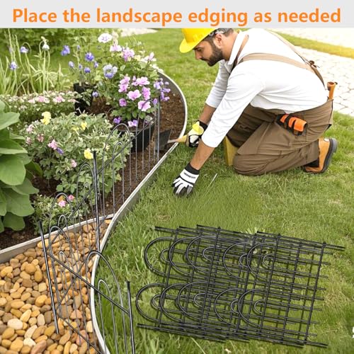 45ft X 13in Animal Barrier Fence, 32 Panels No Dig Fence for Dogs Rabbit, Anti Digging Defense Barrier Garden Edging Border, Rustproof Metal Arched Decorative Garden Fencing for Outdoor, Yard, Lawn