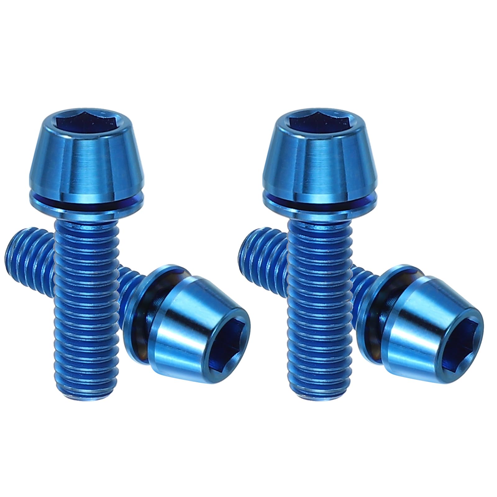 PATIKIL M6x20mm Titanium Bicycle Stem Bolt, 4 Pack Hex Tapered Head Bolt Mountain Bike Screw Replacement with Washer for Bicycle Stem Parts, Blue