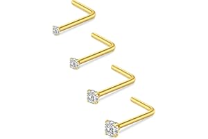 QWALIT Nose Studs L Shaped Nose Stud 20 Gauge Corkscrew Nose Ring Threadless Nose Stud Push in Stainless Steel Nose Piercing 