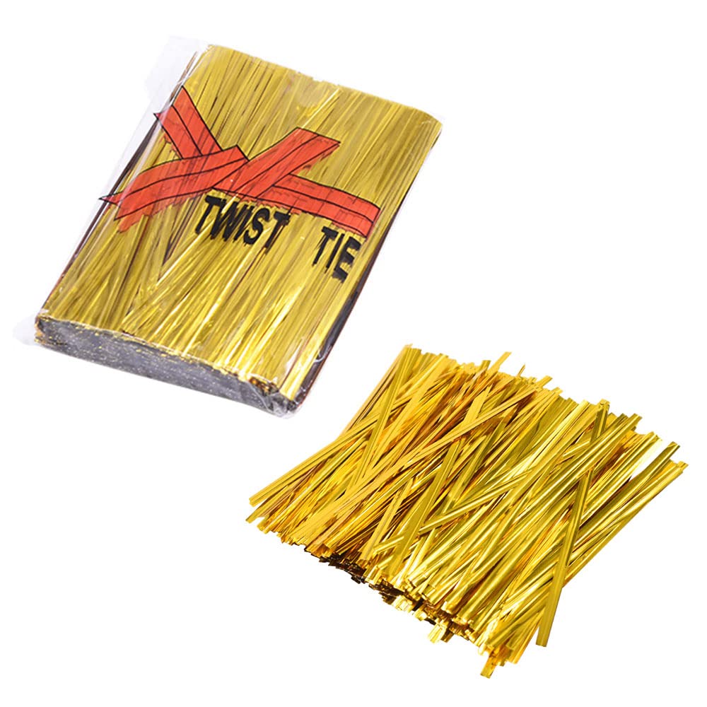 ZHIQIN 800pcs Gold Twist Ties 4 Inch Metallic Foil Twist Ties Metallic Sealing Ties for Baking Party Bread Candy Cookie Gift Bag