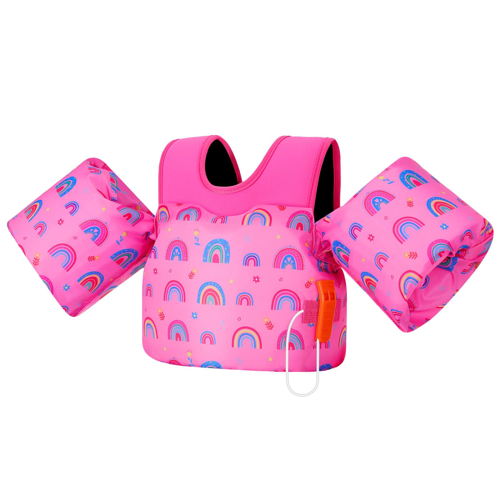 MoKo Toddler Swim Vest for Kids, Arm Floaties for Toddler 20-30-50 lbs, Water Wings with Emergency Whistle, Cute Arm Band Pool Floaties Swim Training Equipment for Beach, Pool, Deep Pink Rainbow Image MoKo Toddler Swim Vest for Kids, Arm Floaties for Toddler 20-30-50 lbs, Water Wings with Emergency Whistle, Cute Arm Band Pool Floaties Swim Training Equipment for Beach, Pool, Deep Pink Rainbow Image