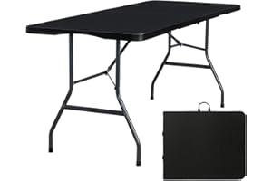 Byliable Folding Table 6ft Portable Heavy Duty Plastic Fold-in-Half 6 Foot Foldable Table Utility Dining Indoor Outdoor with Carrying Handle for Camping Picnic and Party, Black