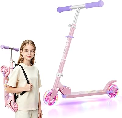 Trottinette pliable en aluminium avec 3 hauteurs réglables pour enfants de 3 ans et plus, rose