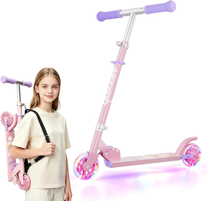 Trottinette pliable en aluminium avec 3 hauteurs réglables pour enfants de 3 ans et plus, rose