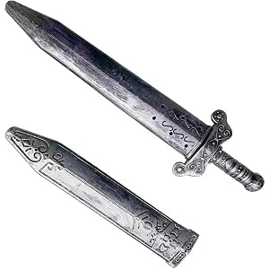 Vintage Silver Roman Sword with Sheath – Pretend Play Dagger Nordic for Knight, Viking, and Roman Warrior Costumes