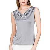 MOROUTLINE Womens Mulberry Silk Tank Top/Sleeveless Cowl Neck Pure Silk Blouse Tops|Summer Real Silk Tank T-Shirt