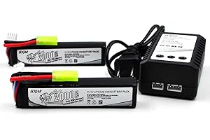 elxjar (2-Pack) 3S 11.1V 2000mAh 25C LiPo Battery with Mini Tamiya Connector for Airsoft G36C, CAR15, MP5A5, M249, MC51, FNP90, G3A4 Electric Toy Guns, Air Guns, Rifles