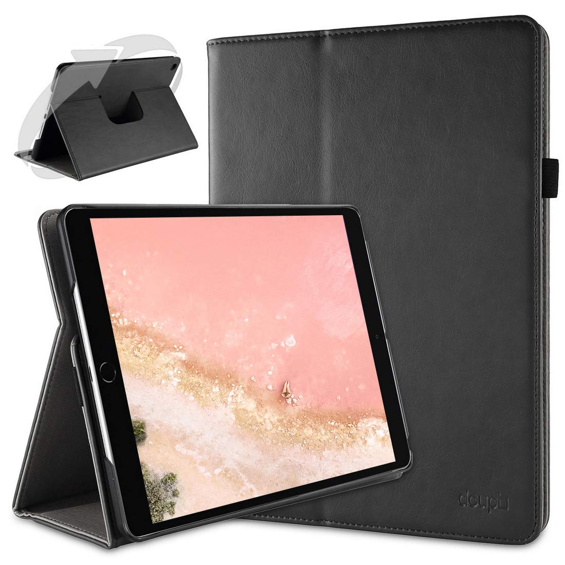 doupi Smart Flip Cover for iPad Pro 10.5 inch & iPad Air 3 (2019), Deluxe Protective Case with Sleep/Wake Function 360 Degree Rotatable Stand Screen Protector, Black — image 1