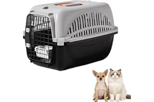 Dog and Cat Kennel Hard Sided, Pet Carrier for Mini Dogs and Cats, Portable Crate with Steel Wire Door, Water Bowl and Urine 