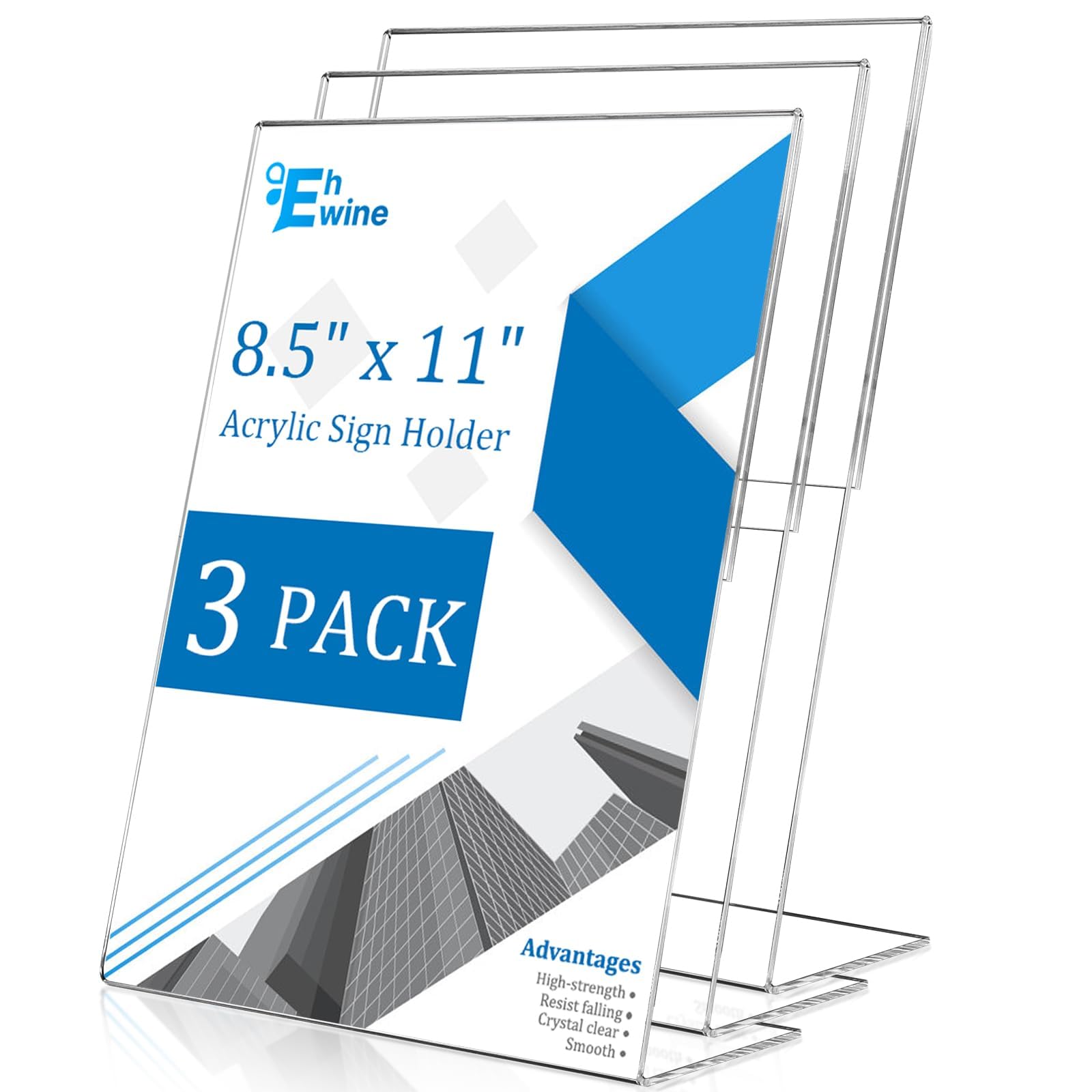 Photo 1 of EHWINE 3 Pack 8.5 x 11 Acrylic Sign Holder, Clear Plastic Signs Display Stand, Vertical Slanted Back Paper Holder Stand up Table Top Sign Holders Flyer Stand Frames Suitable for Office Business Store