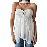 Floerns Women's Y2k Mesh Flowy Halter Top Metal Starfish Strapless Sleeveless Ruffle Layered Top