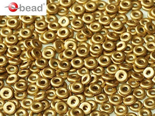 0.18oz (5g) O-Bead - Czech Glass Pressed Beads in Donut-Shape 1x4 mm Crystal Aztec Gold