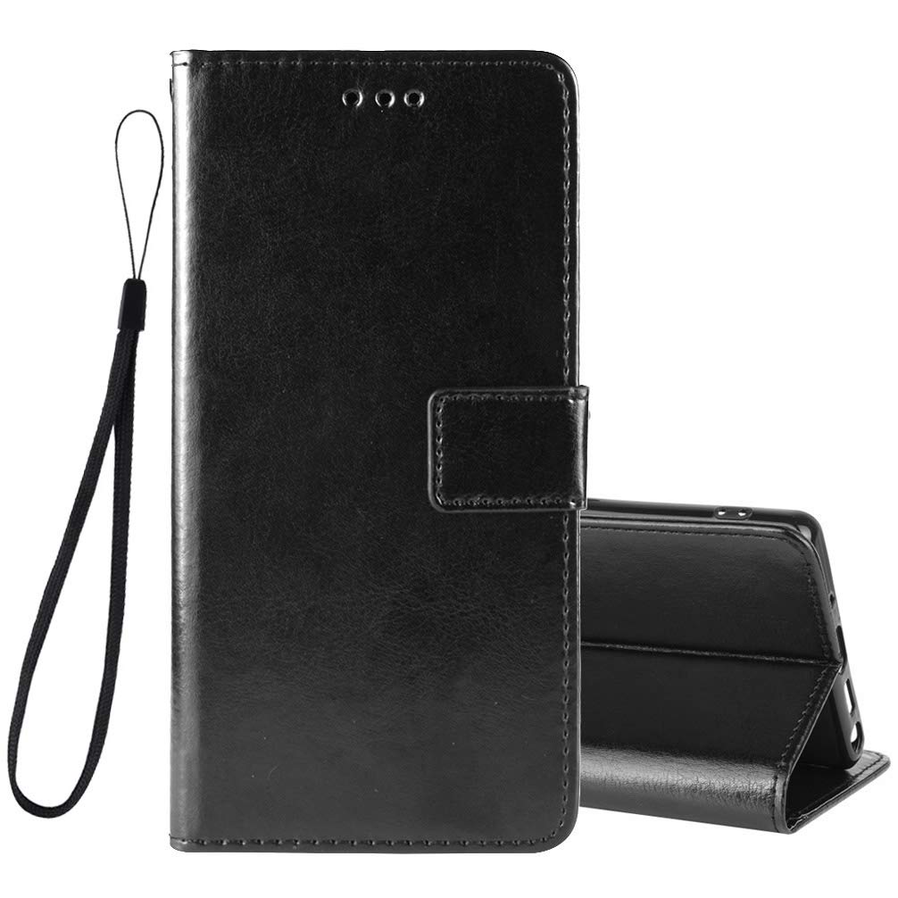 BRAND SET Phone Case for Motorola Moto E20/E30/E40 Protection Case Wallet Leather Flip Cover Case with Secure Copper Buckle Closing Lock and Bracket Function(Black)