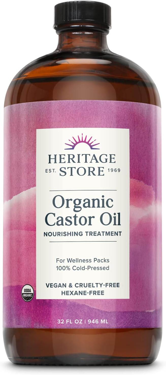 HERITAGE STORE Organic Castor Oil 32 fl oz Cold Pressed Vegan Cruelty-Free