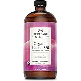 HERITAGE STORE Organic Castor Oil - 32oz Glass Bottle - Nourishing Treatment for Hair and Skin Care - Eyelash Serum for Eyelashes and Brows - Cold Pressed, Hexane Free, Vegan - 32oz