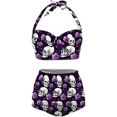 Jndtueit Butterfly Women's Retro Ruched Ruffle High Waist Bikini Set, Flag Tankini Swimsuits Tummy Control Swimwear