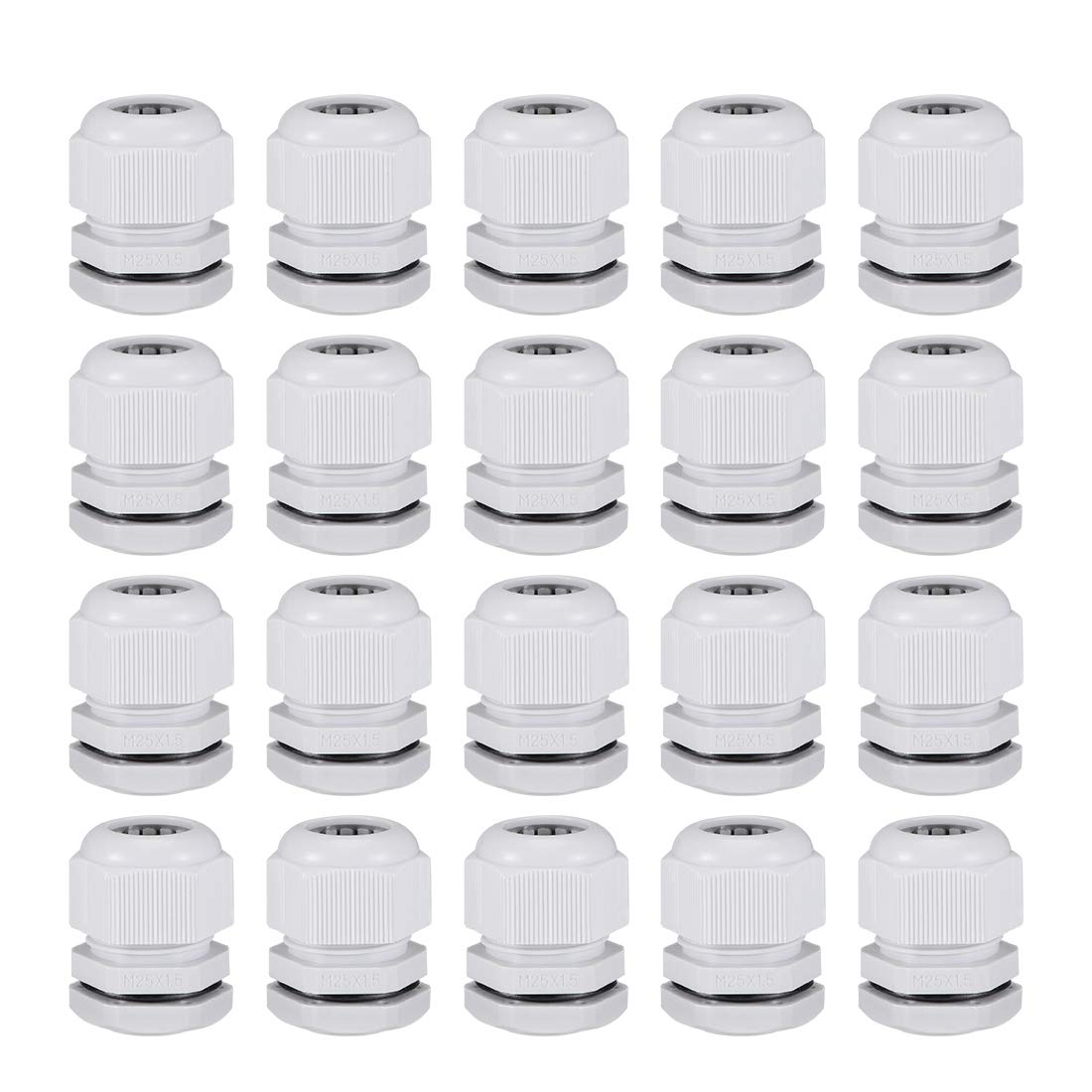 sourcing map M25x1.5 Cable Gland 12mm-15mm Wire Hole Waterproof Nylon Joint Adjustable Locknut with Washer White 20pcs