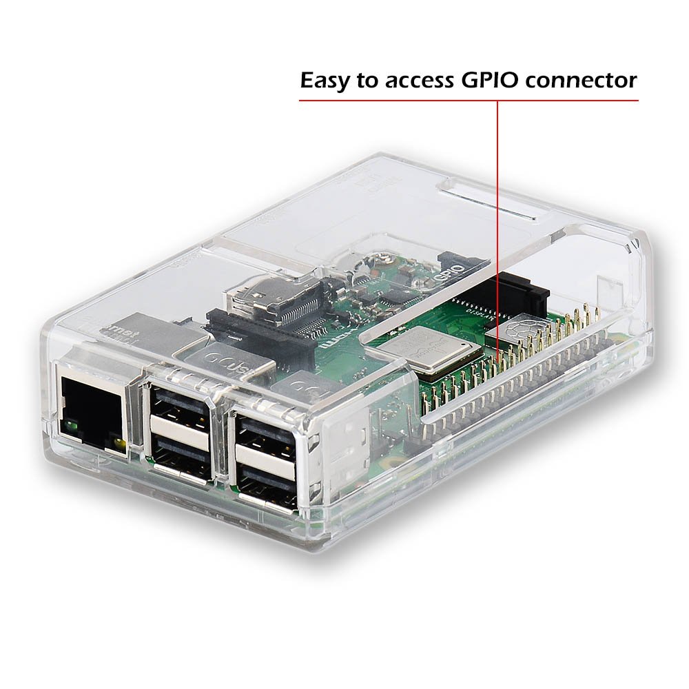 Raspberry Pi 3B+ Case - Transparent with Heatsink - Access to All Ports