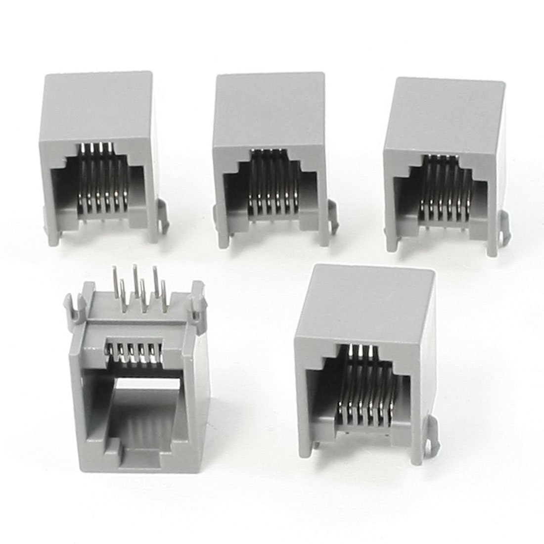 sourcing map 5 Pcs RJ12 6P6C 6 Round Pin Network Modular PCB Connector Jacks Black Gray