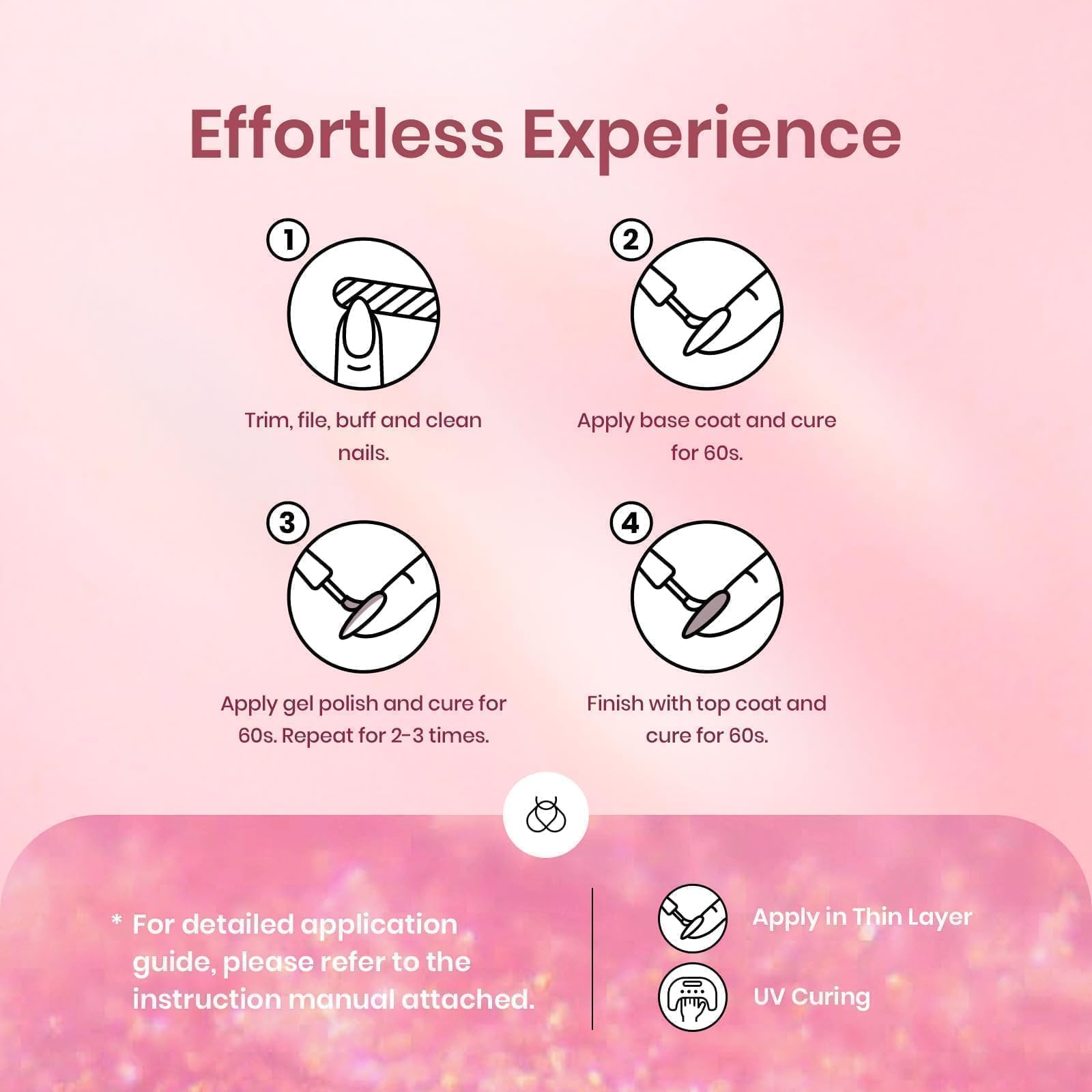 Beetles Glitter Gel Nail Polish Set, 6 Colors Jelly Pink Gel Polish Kit Sheer Shimmer Pink Translucent Effect Soak off UV Nail Concealer Spring Summer Manicure Salon Gift for Women - Image 6