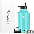 H2 Hydrology Water Bottle - 18 oz, 22 oz, 32 oz, 40 oz, or 64 oz with 3 LIDS Double Wall Vacuum Insulated Stainless Steel Wide Mouth Sports Hot & Cold Thermos (64 oz, Aquamarine)