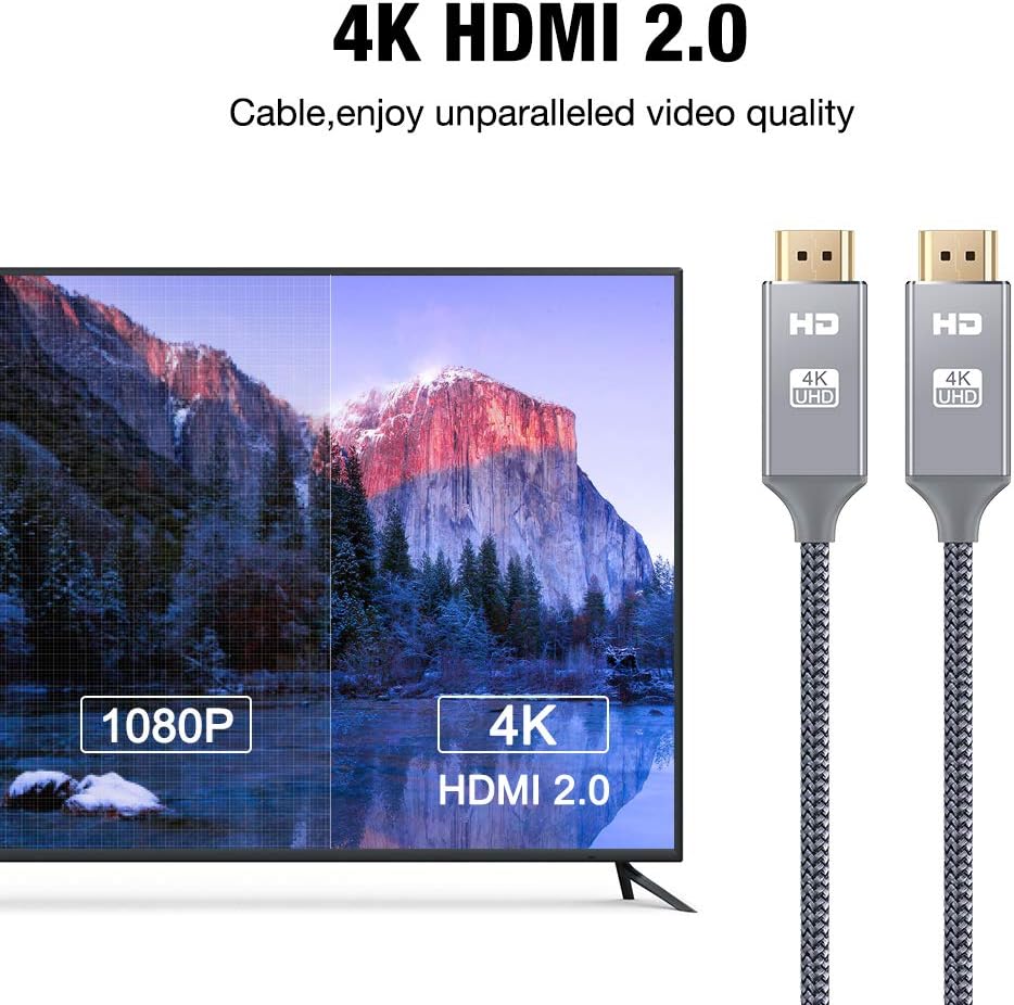 4K HDMI Cable 6.6 ft,Capshi High Speed 18Gbps HDMI 2.0 Cable,4K, 3D, 2160P, 1080P, Ethernet - 28AWG Braided HDMI Cord - Audio Return(ARC) Compatible UHD TV, Blu-ray, PS4, PS3, PC: Electronics