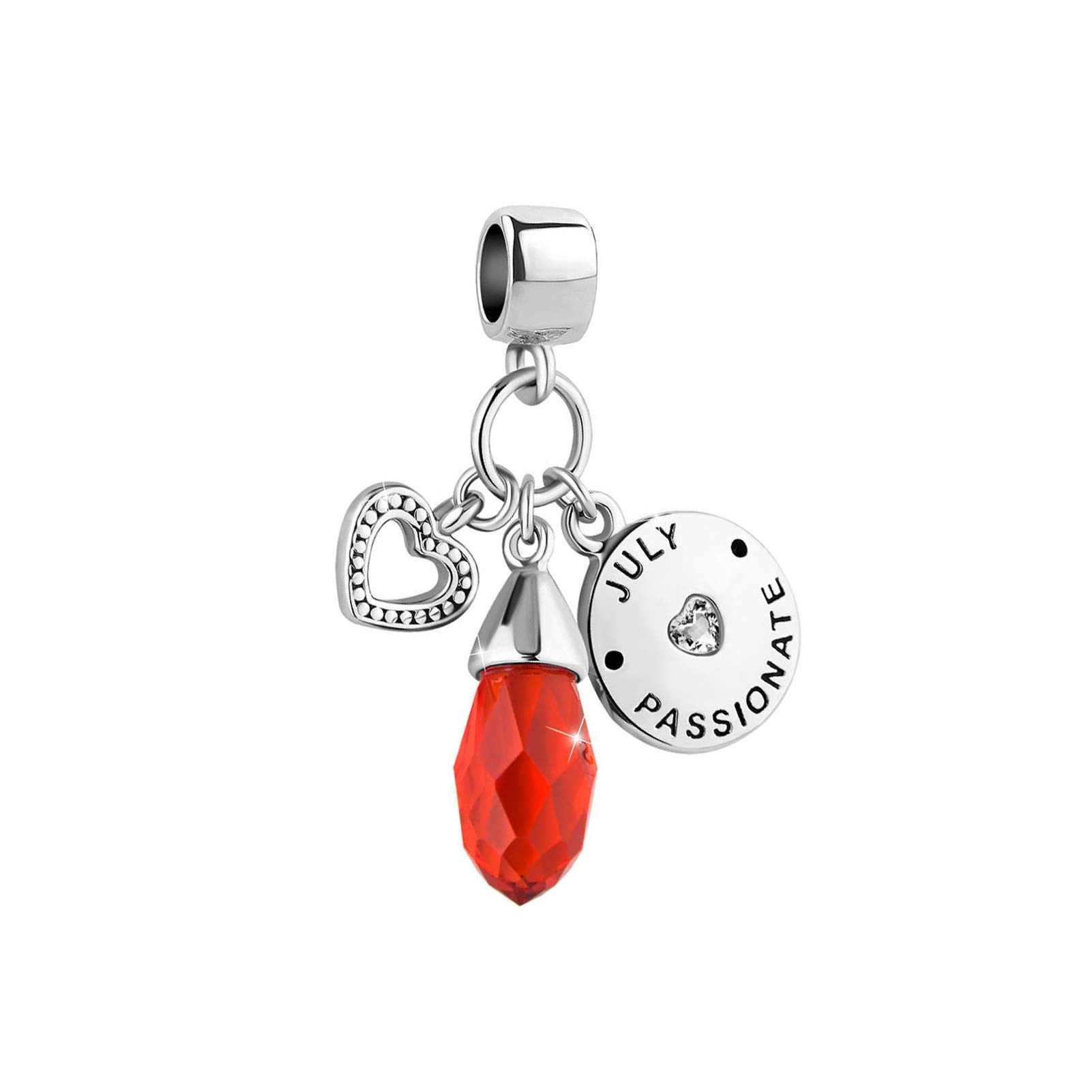 SBI Jewelry Heart Love Red July Birthstone Charm for Pandora Bracelet Necklace Pendant July Birthday Charm for Women Birthday Jewellery