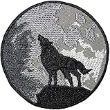 The Lone Wolf Full Moon Shadow Size 3 Inch.Biker Heavy Metal Horror Punk Emo Rock DIY Logo Jacket Vest shirt hat blanket backpack T shirt Patch Embroidered Appliques Symbol Badge Cloth Sign Costume