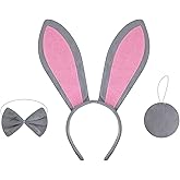 ZKRYHB 3PCS Costume Accessories Set Animal Bunny Ear Headband Bow Tie Tail for Halloween Cosplay