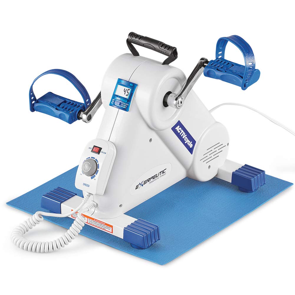 Exerpeutic Motorized Leg and Arm Pedal Exerciser Mini Exercise Bike with Bonus Mat