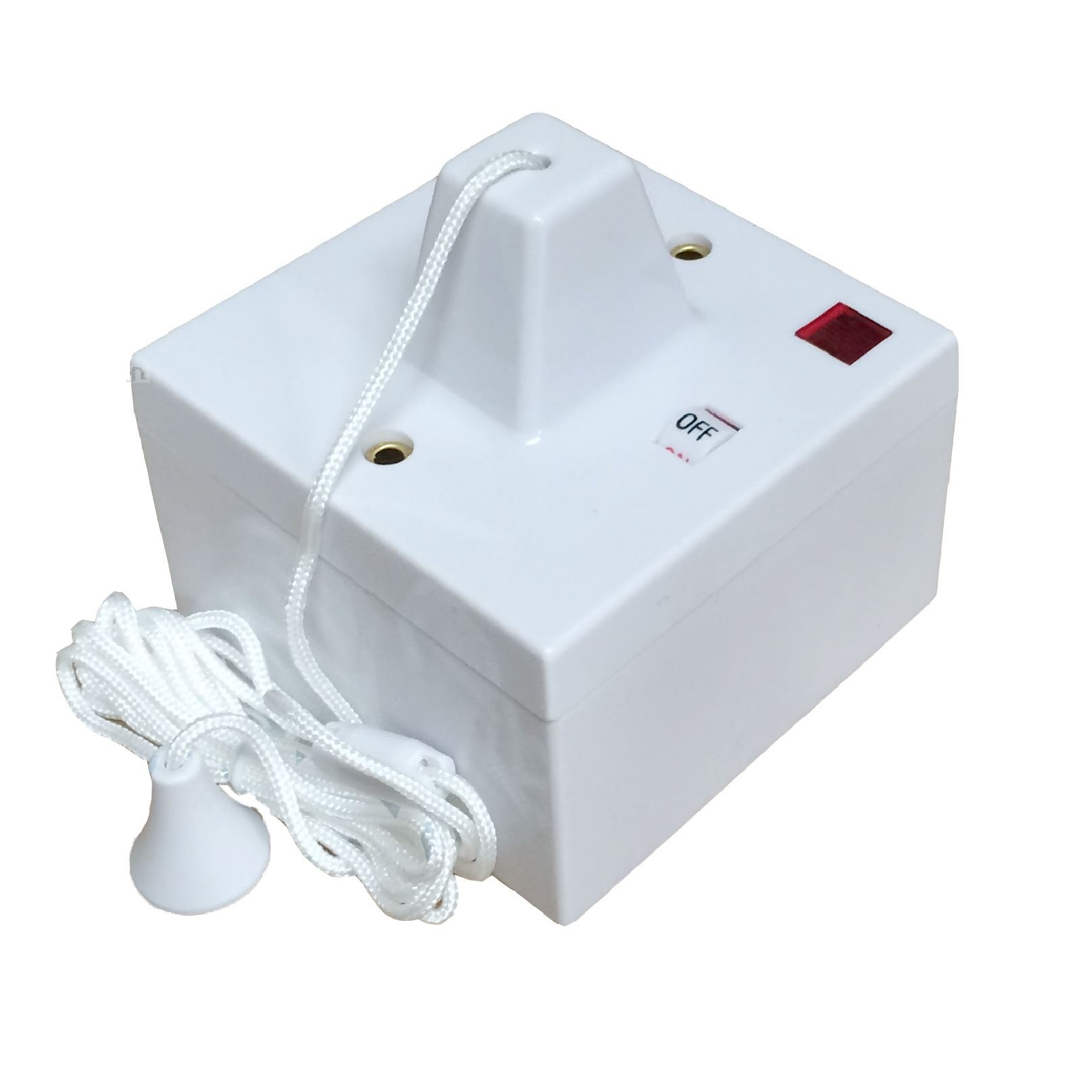 Shower Ceiling Pull Cord Switch & Pattress Box, 45 Amp Double Pole Neon Electric