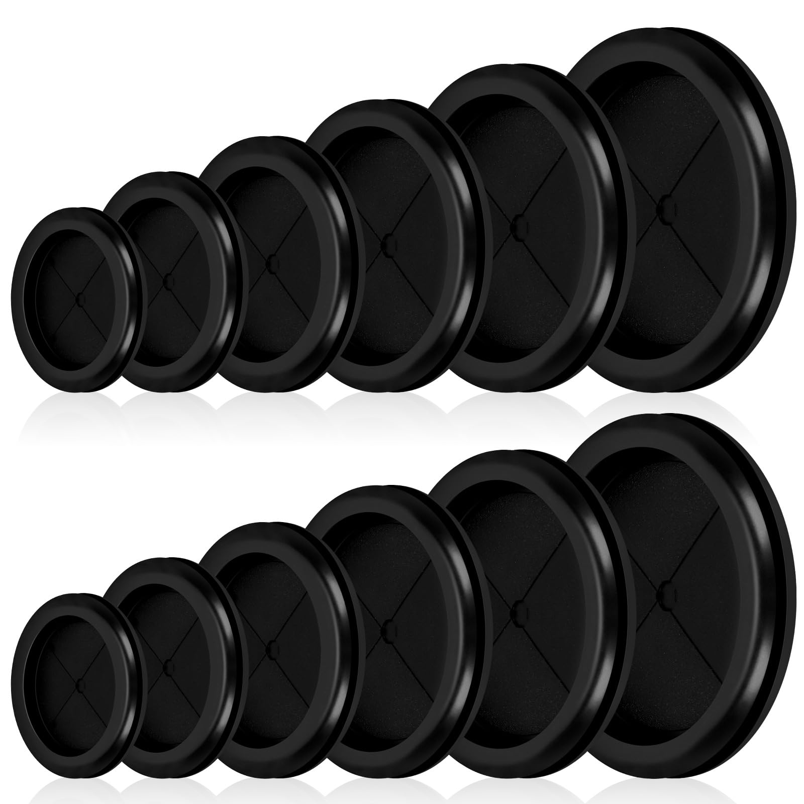 Glarks 12pcs 6 Sizes Double Sided Round Rubber Hole Plug Set, Black Rubber Grommet Double Sided Electrical Wire Gaskets, Hole Synthetic Rubber Plug for Wire, Cable Protection