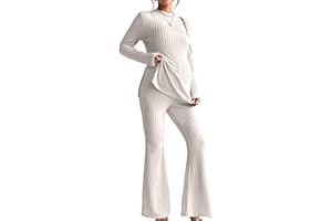 GORGLITTER Women's Maternity 2 Piece Outfits Split Long Sleeve Top and Flared Leg Pants Set