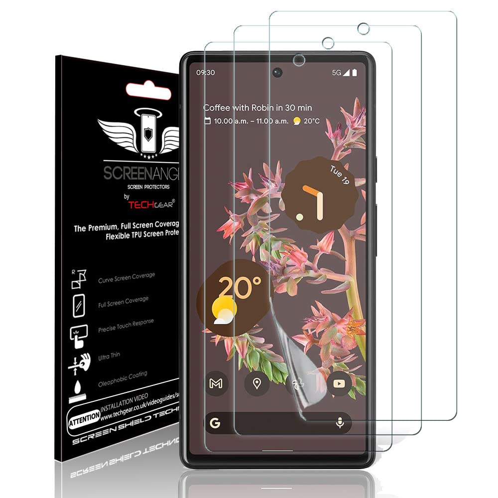 TECHGEAR [3 Pack Screen Protector fits Google Pixel 6a Ultra [Screen Angel Edition] [In-Display FingerID Support][Case Friendly] [Bubble Free] [FULL Screen Coverage] HD Clear Flexible TPU Film