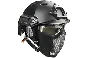 KOYHENG MH Tactical Fast Helmet Combined,with Foldable Ear Protection Half Face Mesh Mask and Goggles for Airsoft Paintball CS Game Set