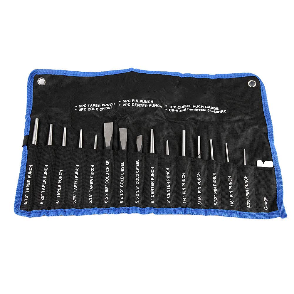 16pcs Punch and Chisel Set for Mechanics Cold Chisel Set Metal Steel Mechanics Punches Engraved with Size