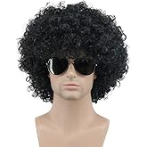 karlery Adult Men Women Afro 70s 80s Short Curly Black Rocker Party Wig California Halloween Costume Cosplay Wig