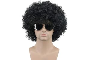 karlery Adult Men Women Afro 70s 80s Short Curly Black Rocker Party Wig California Halloween Costume Cosplay Wig