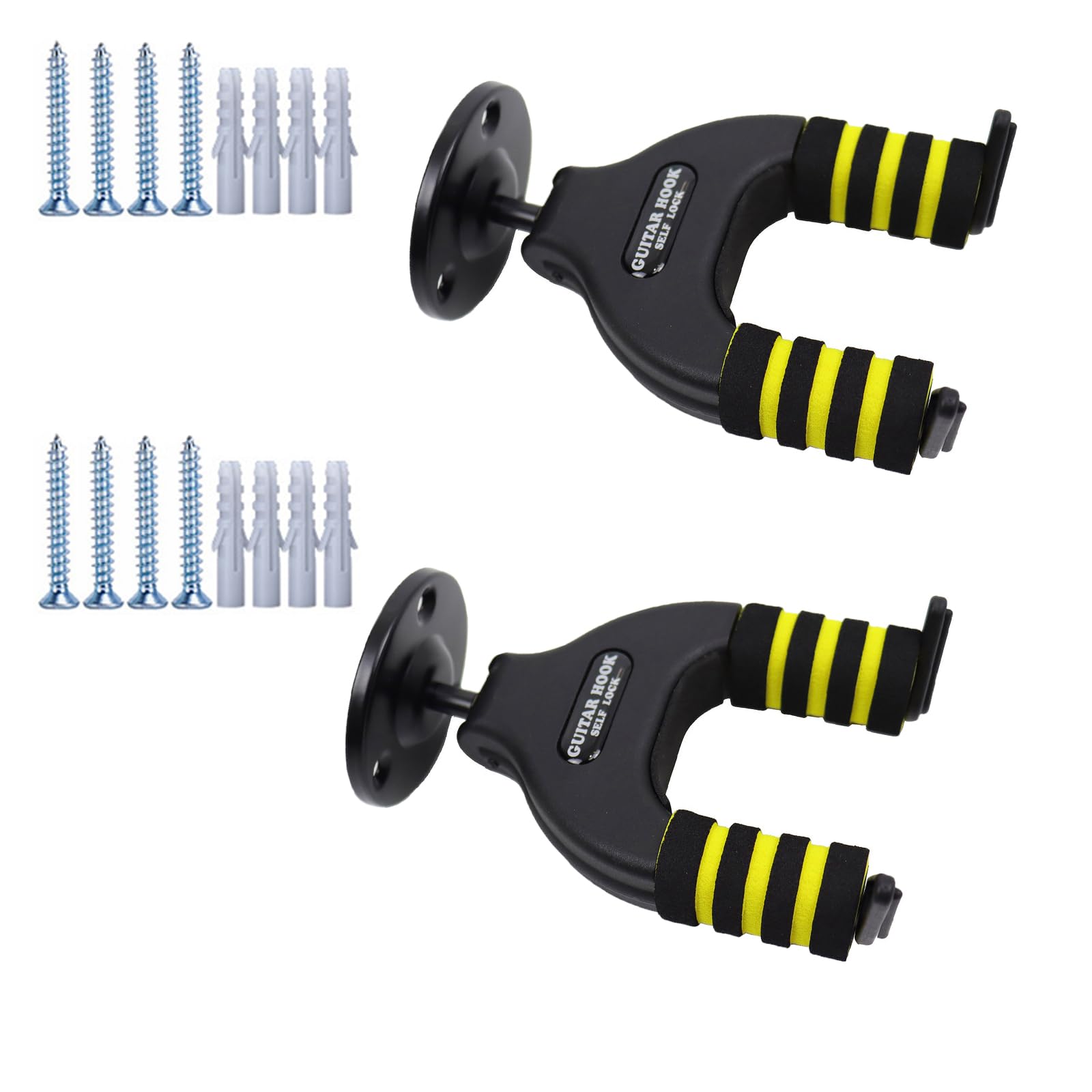 Bcihomall 2 Packs Guitar Hanger Wall Mount, Auto Lock Black Walnut Wood Guitar Hanger, Guitar Wall Hangers, Guitar Hook, Guitar Holder Hook Wall Stand for Classical, Acoustic, Electric Guitar, Bass